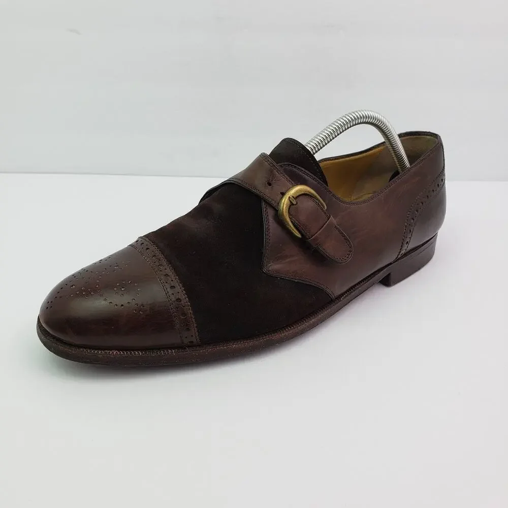 Cole Haan Mens Size 11 Brown Leather Monk Strap Cap Toe Formal Dress Shoes